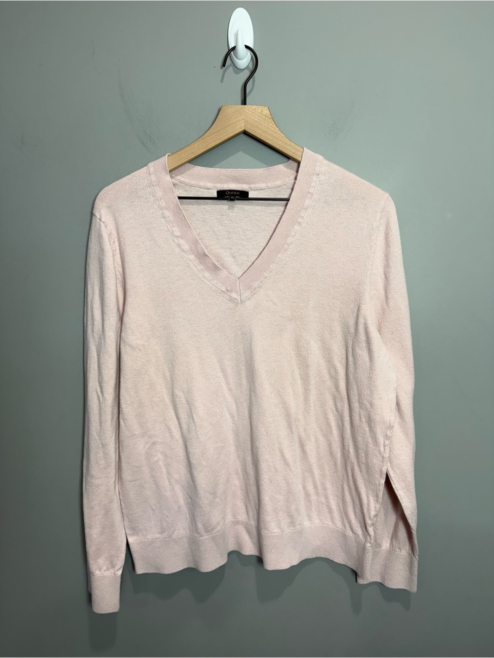 Quince Blush Pink V Neck Lightweight Knit Sweater XL